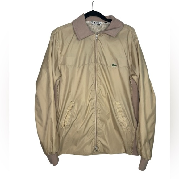 VTG 80s Lacoste Izod Performance Golf Full Zip Beige Tan Jacket Size Medium Mens - Picture 1 of 13